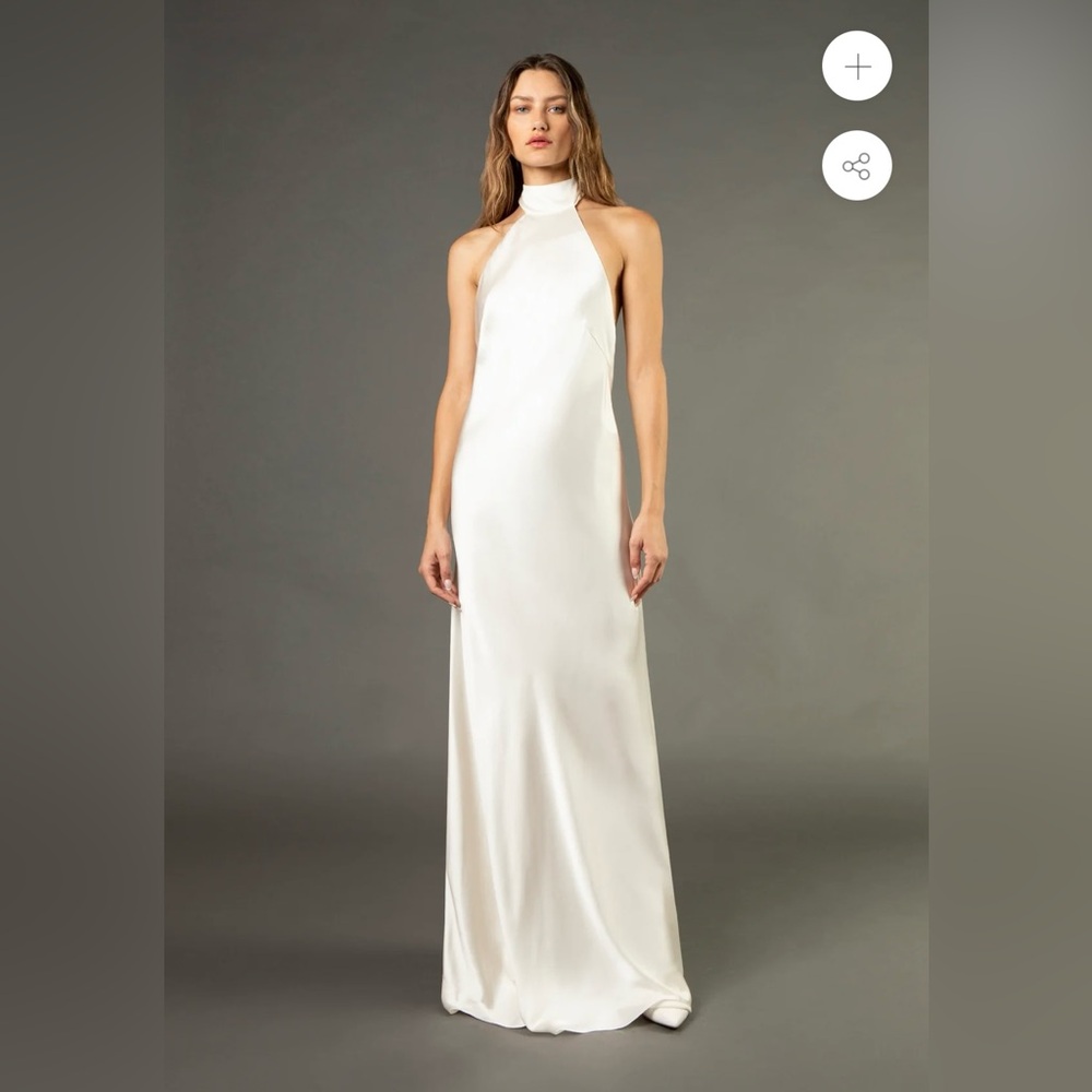 Michelle Mason Halter Tie Neck Backless Gown